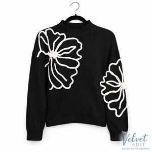 Statement Floral Sleeve Mock Neck Sweater